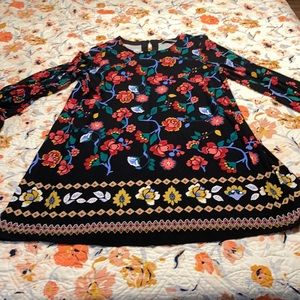 Floral and Black Dress with bunch sleeves